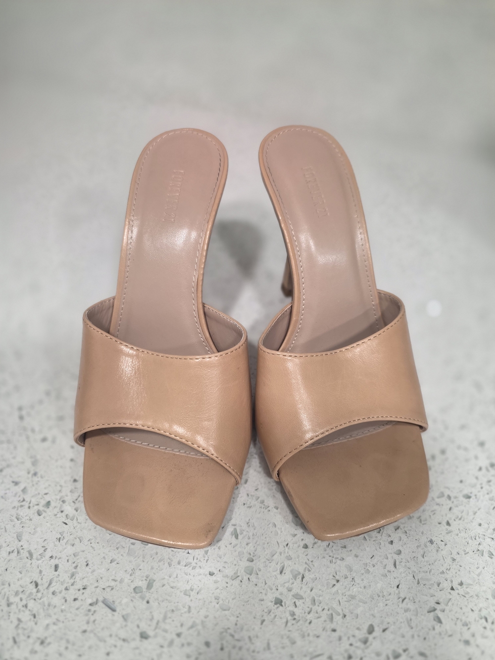 Forever 21 Blush Tan Slide Mule Heels